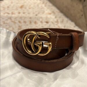 Gucci Brown Leather Belt with Gold GG Buckle